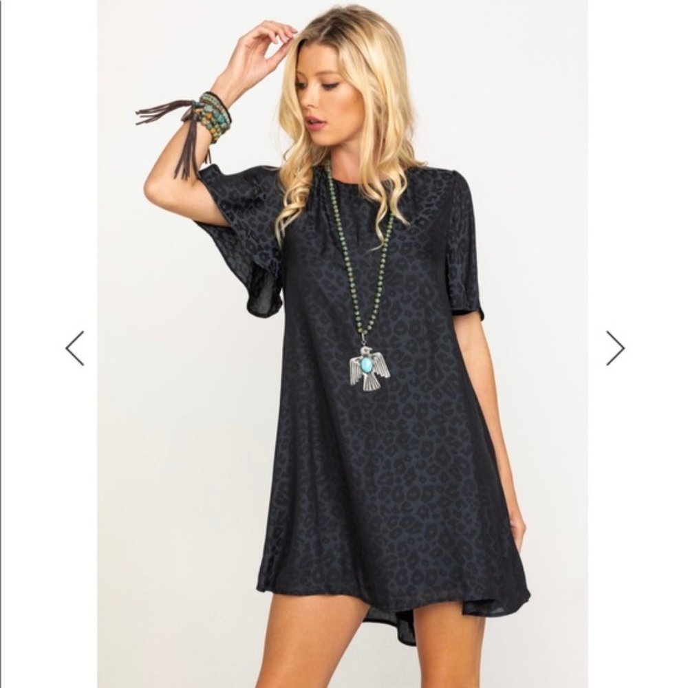 Show Me Your Mumu Black Silky Cheetah Print‎ Midi Dress Size S